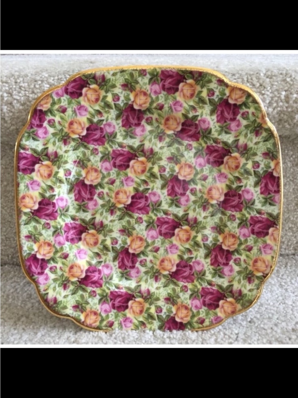 Royal Albert Rose Chintz Scalloped Serving Plate - Pink & Yellow with Gold Trim